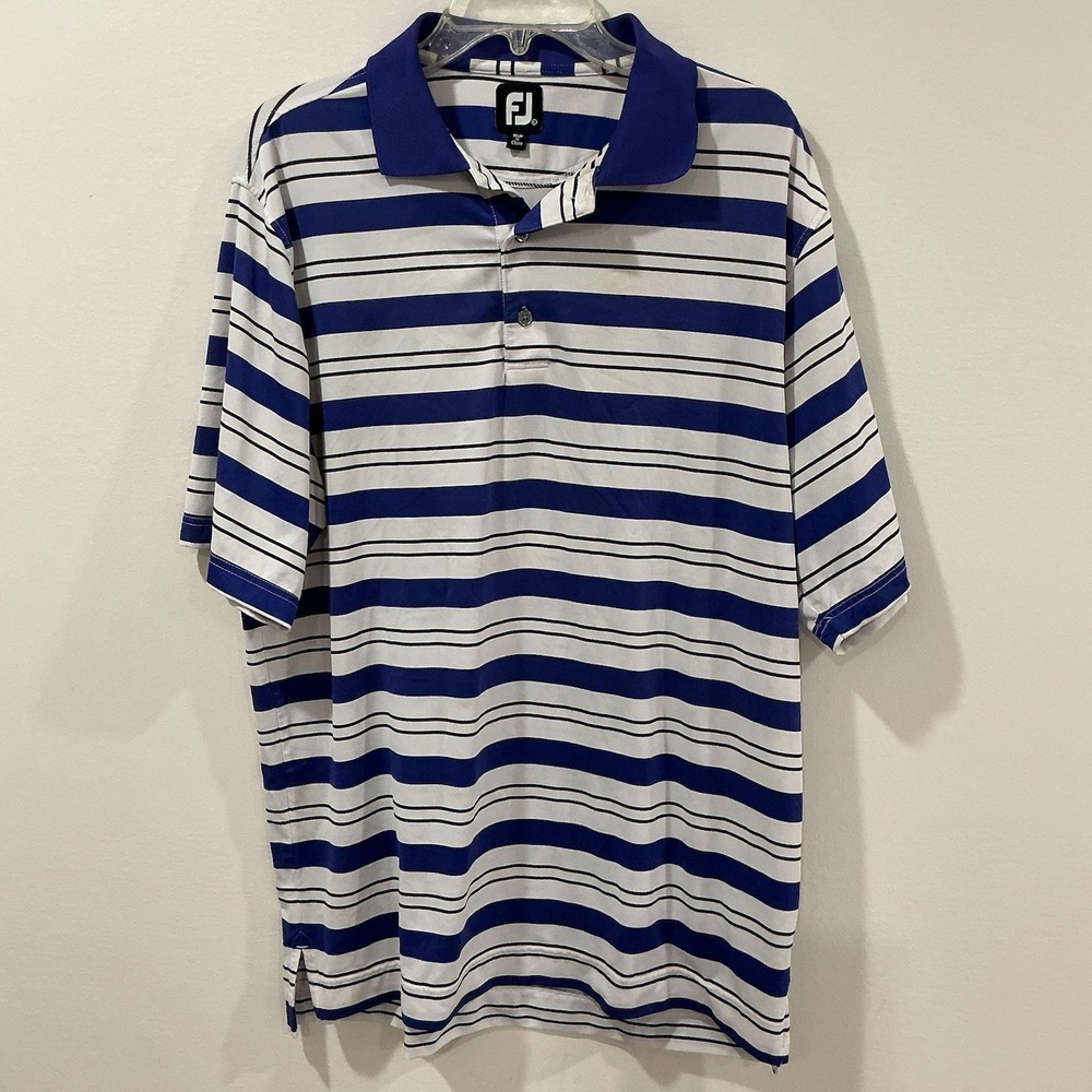 FootJoy Golf Shirt Mens Large White Purple Stripe Palmer Course La Cantera